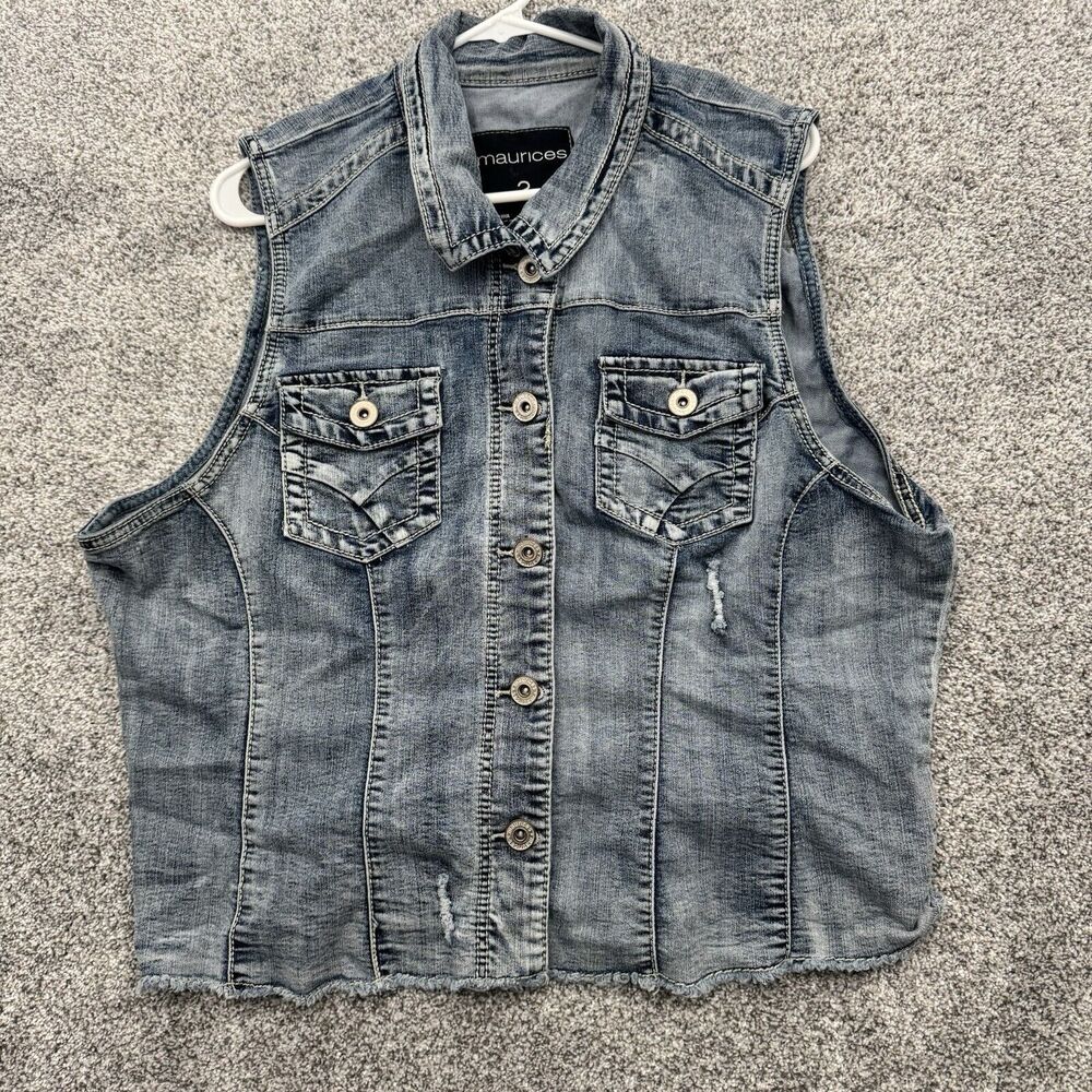 Maurices Denim Vest Plus Size 2X Distressed Western Y2K Grunge Biker Streetwear